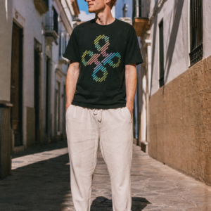 You man wearing a celtic knot t-shirt.