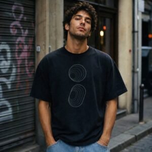 Model with semicolon t-shirt